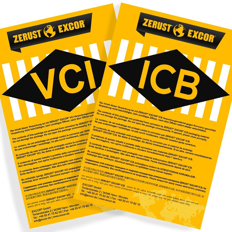 EXCOR VCI / ICB-Etiketten auf der praktischen Rolle zur Kennzeichnung VCI bzw. ICB geschützter Sendungen EXCOR VCI / ICB-Etiketten auf der praktischen Rolle zur Kennzeichnung VCI bzw. ICB geschützter Sendungen
