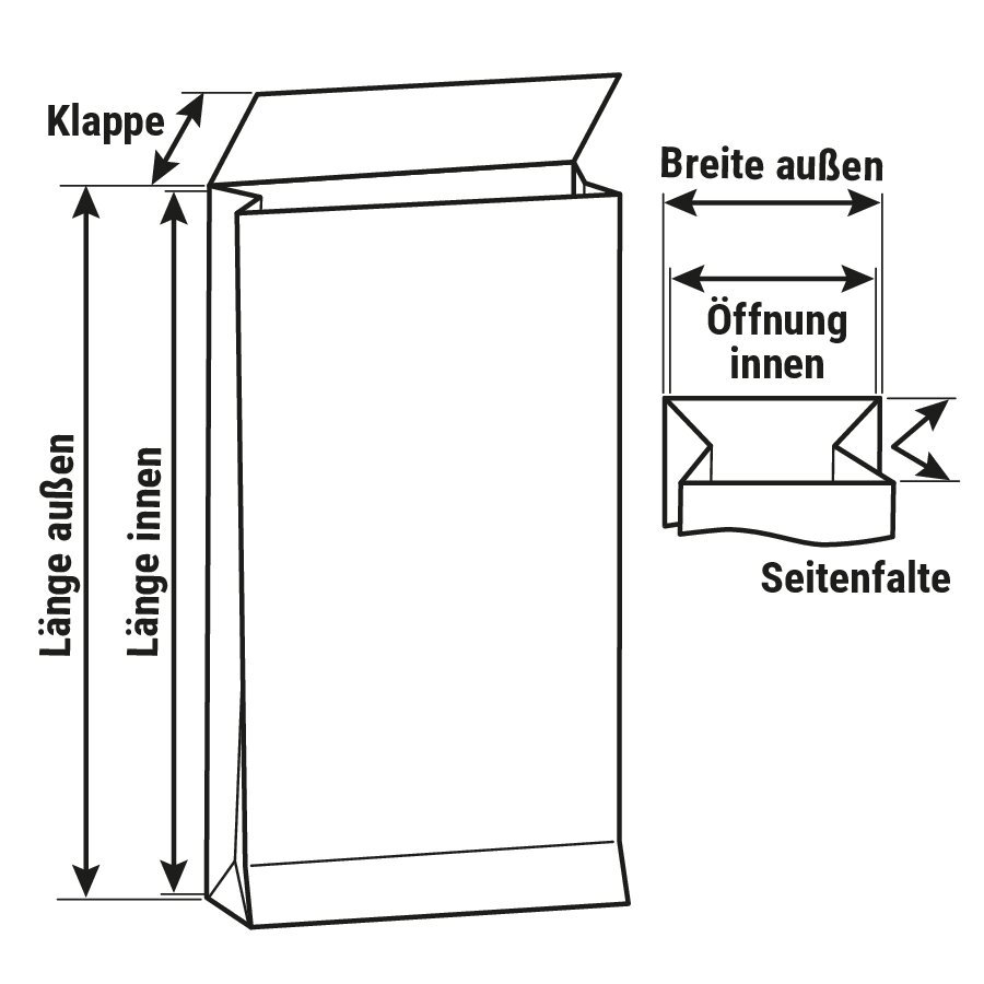 Papier-Versandtasche mit Selbstklebeverschluss, Blockboden und Seitenfalte Papier-Versandtasche mit Selbstklebeverschluss, Blockboden und Seitenfalte