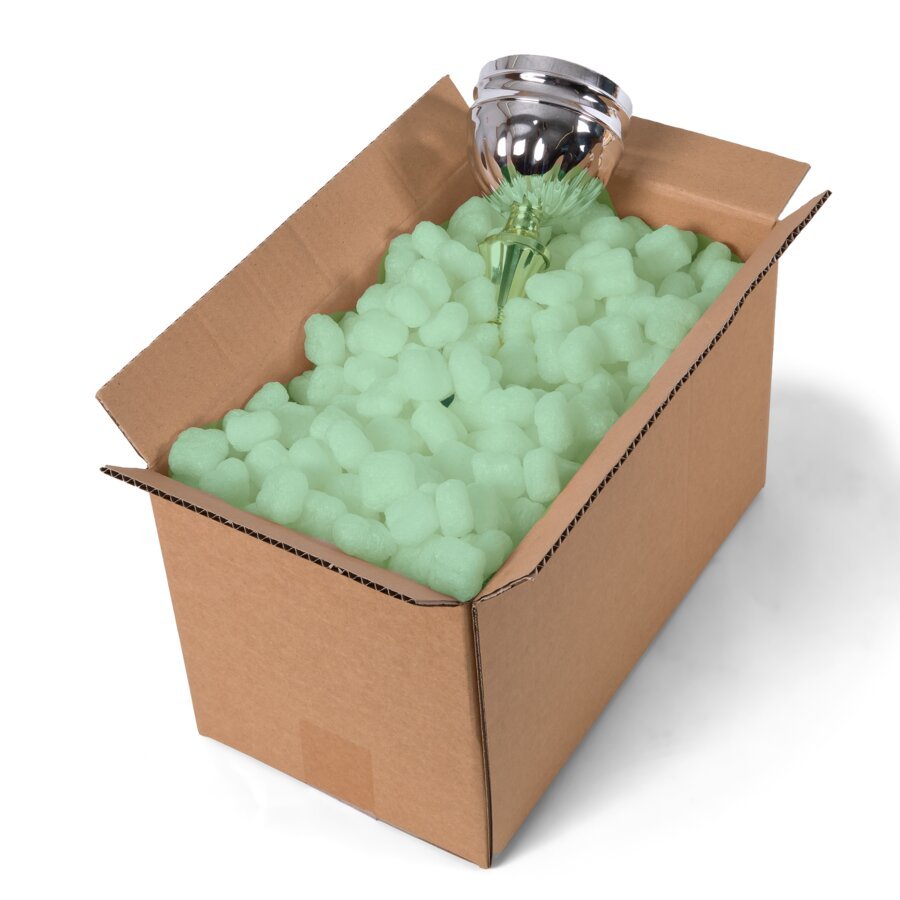 Die Verpackungschips bestehen zu 100% aus Erbsenstärke und Wasser Die Verpackungschips bestehen zu 100% aus Erbsenstärke und Wasser