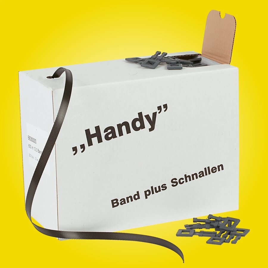 Handy PP-Umreifungsband + Verschlussklemmen Spar-Set Handy PP-Umreifungsband + Verschlussklemmen Spar-Set