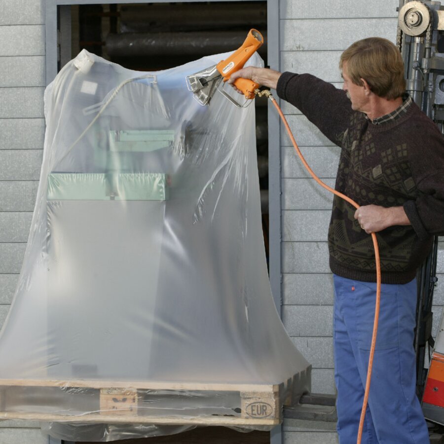 Schrumpfschlauchfolie mit Seitenfalte Schrumpfschlauchfolie mit Seitenfalte