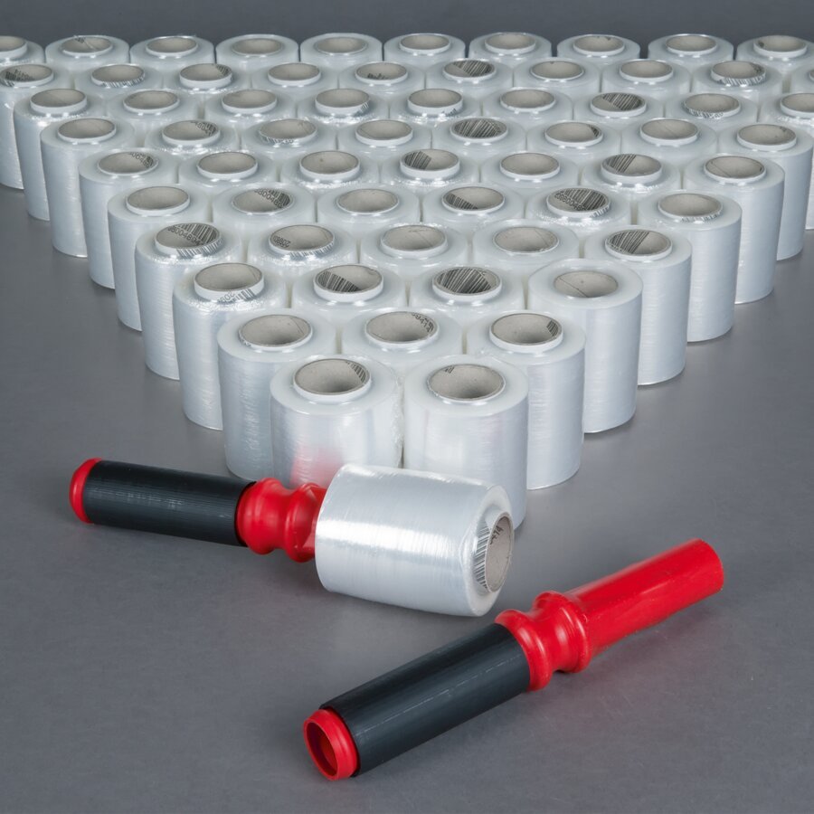 Handstretchfolien-Set mit 70 Rollen und Abroller Handstretchfolien-Set mit 70 Rollen und Abroller