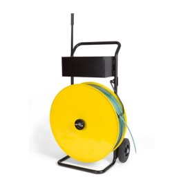 Abrollwagen für Umreifungsband, fahrbar mit durchgängigem Griff Abrollwagen für Umreifungsband, fahrbar mit durchgängigem Griff